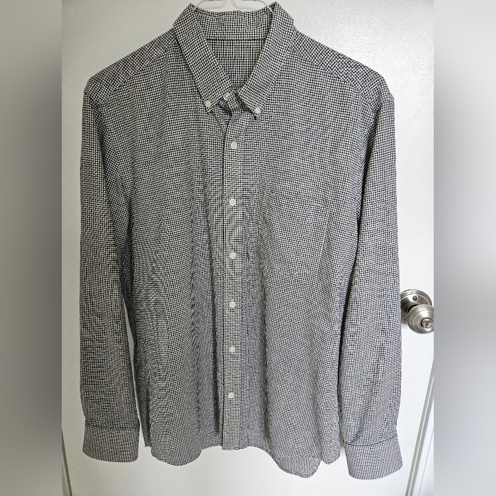 WOOL & PRINCE Men's 130 Button-Down Shirt Dark Navy Microcheck Size Large/Tall